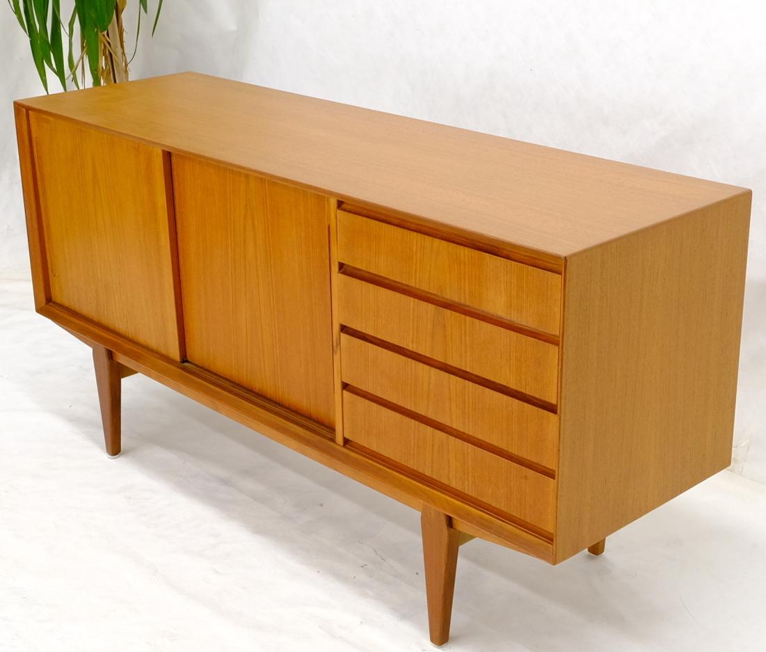 EstablishedLines Danish Mid-Century Modern Teak Low 4 Drawers Sliding Doors Compartment Credenza