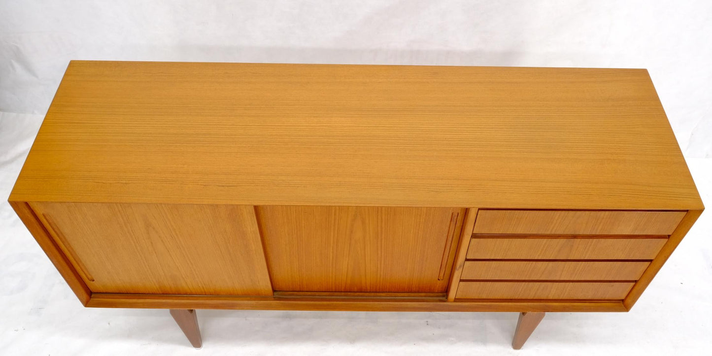 EstablishedLines Danish Mid-Century Modern Teak Low 4 Drawers Sliding Doors Compartment Credenza