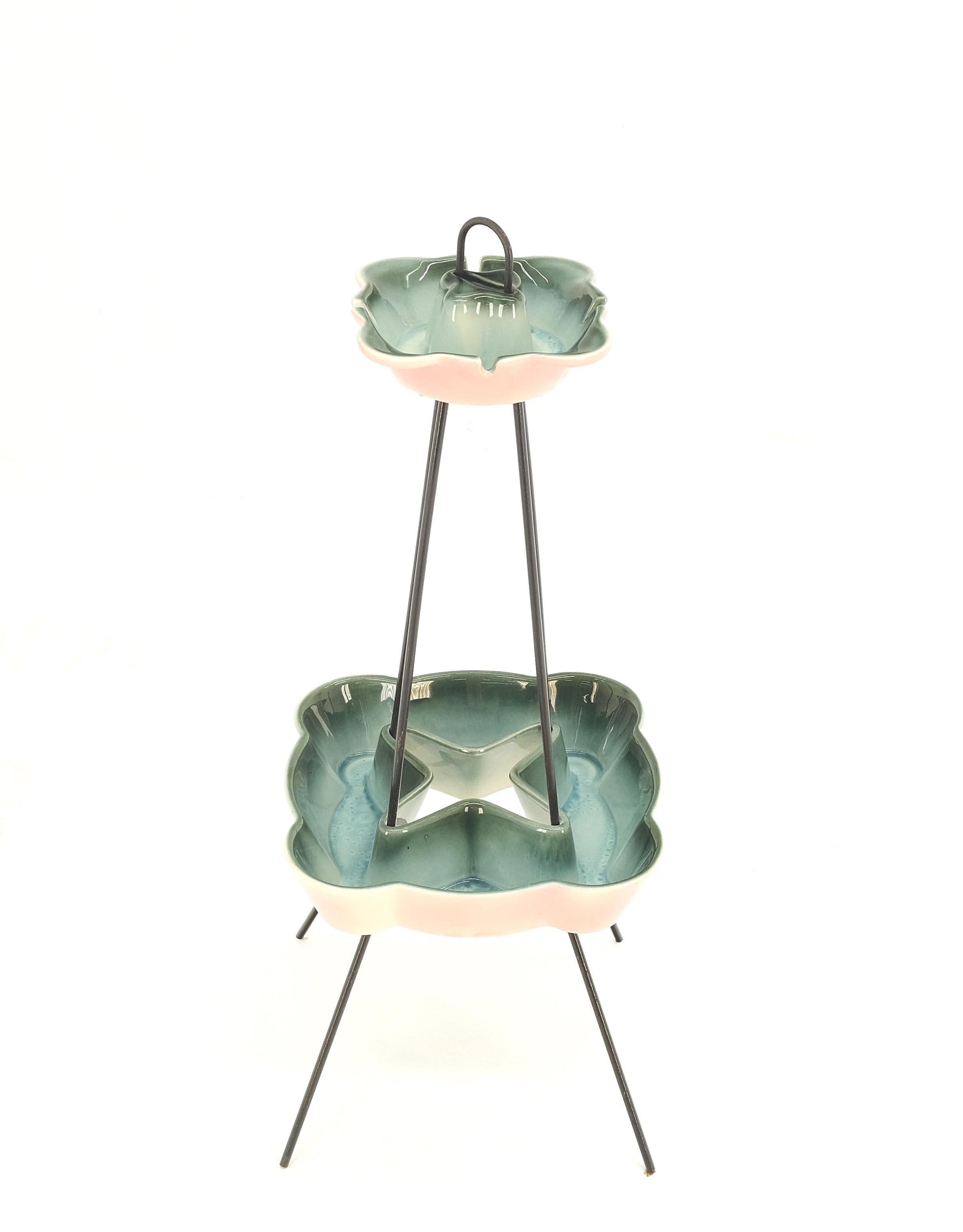 EstablishedLines c.1950's Ceramic Pottery & Wire Base Floor Standing 2 Tier Ashtray