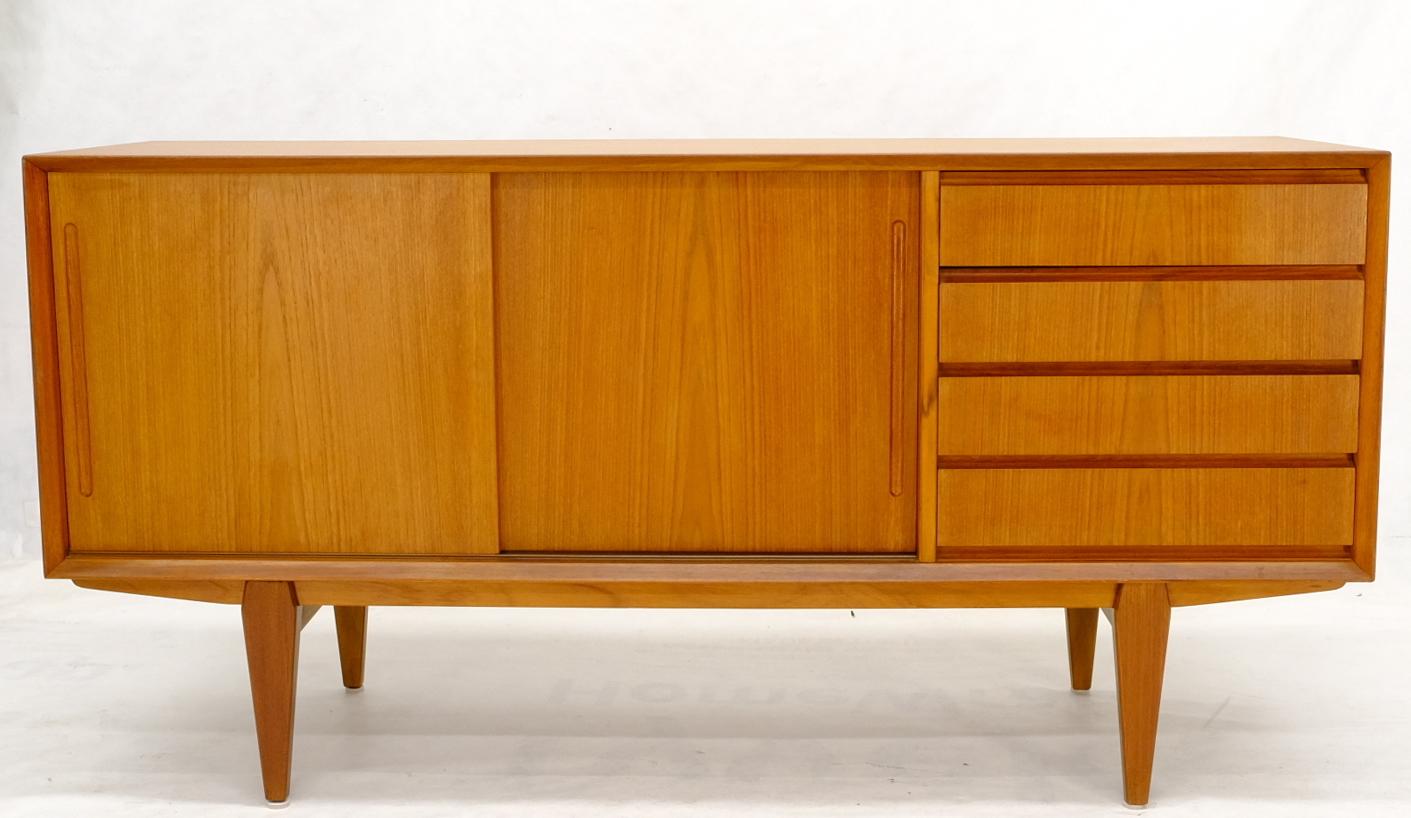 EstablishedLines Danish Mid-Century Modern Teak Low 4 Drawers Sliding Doors Compartment Credenza