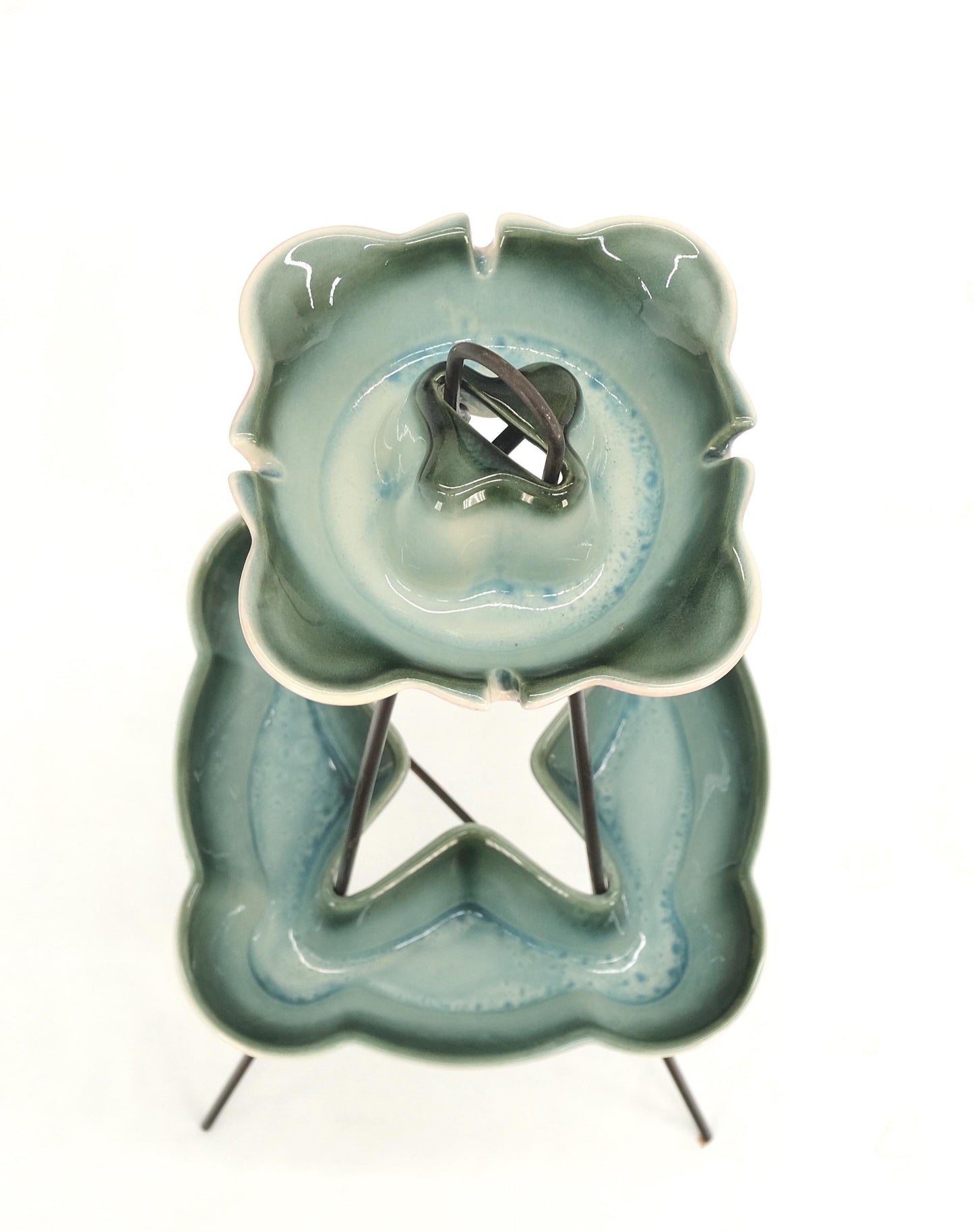 EstablishedLines c.1950's Ceramic Pottery & Wire Base Floor Standing 2 Tier Ashtray