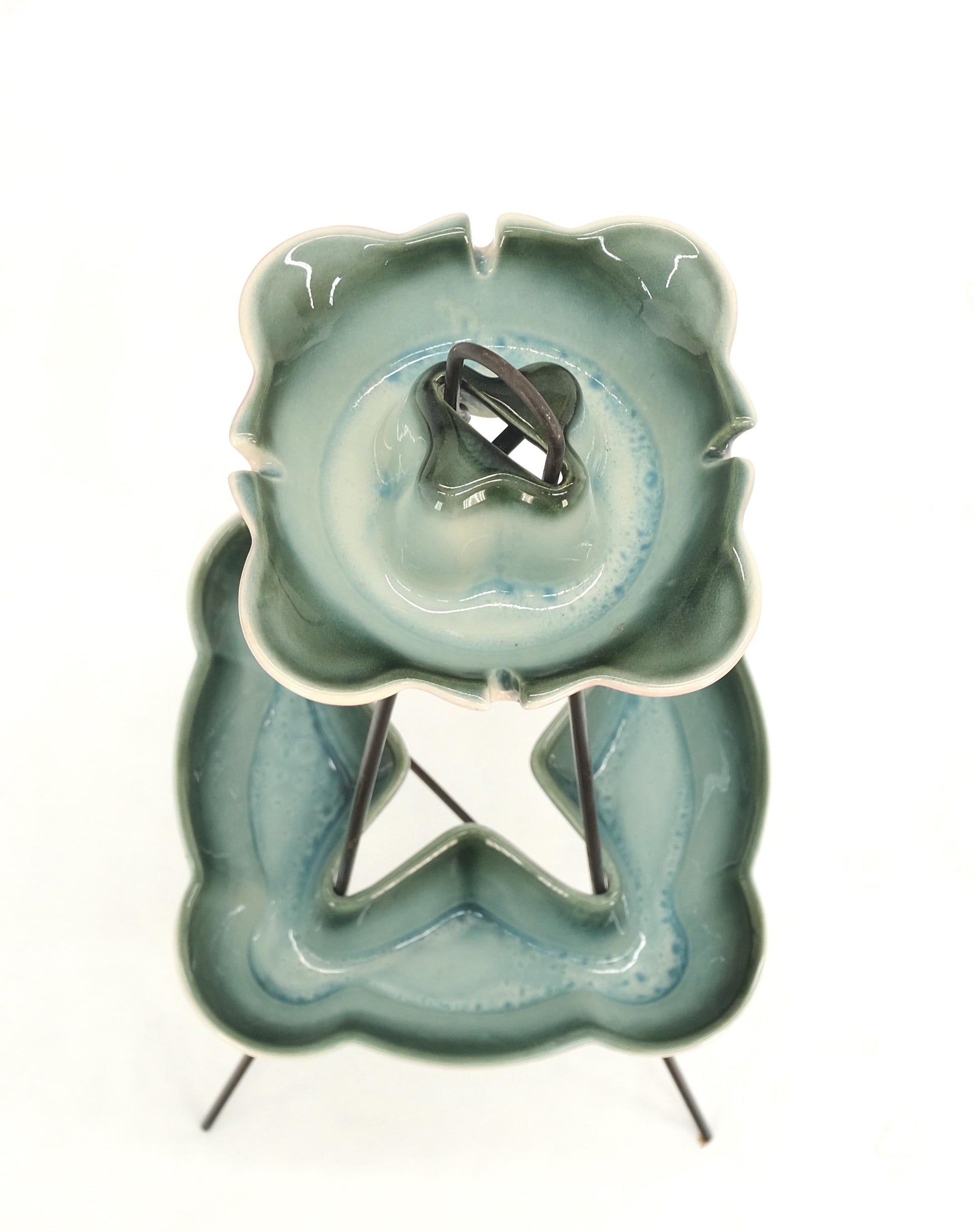 EstablishedLines c.1950's Ceramic Pottery & Wire Base Floor Standing 2 Tier Ashtray