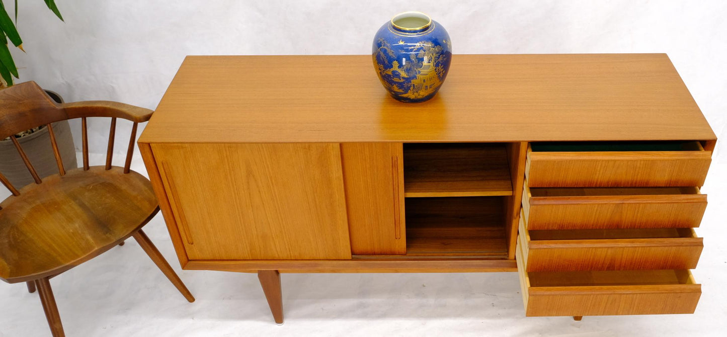 EstablishedLines Danish Mid-Century Modern Teak Low 4 Drawers Sliding Doors Compartment Credenza