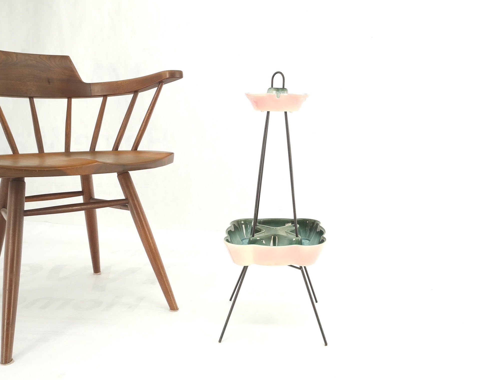 EstablishedLines c.1950's Ceramic Pottery & Wire Base Floor Standing 2 Tier Ashtray