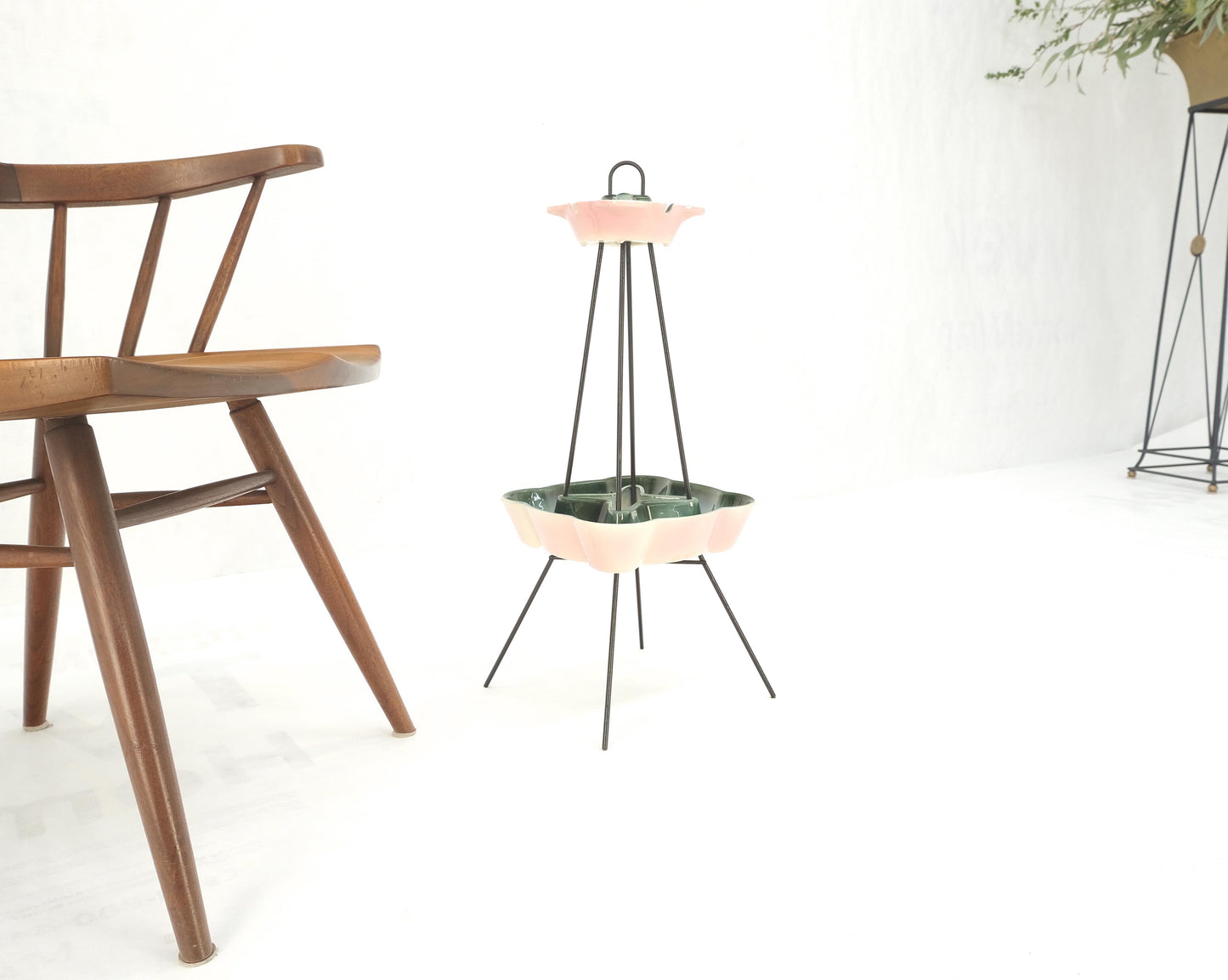 EstablishedLines c.1950's Ceramic Pottery & Wire Base Floor Standing 2 Tier Ashtray