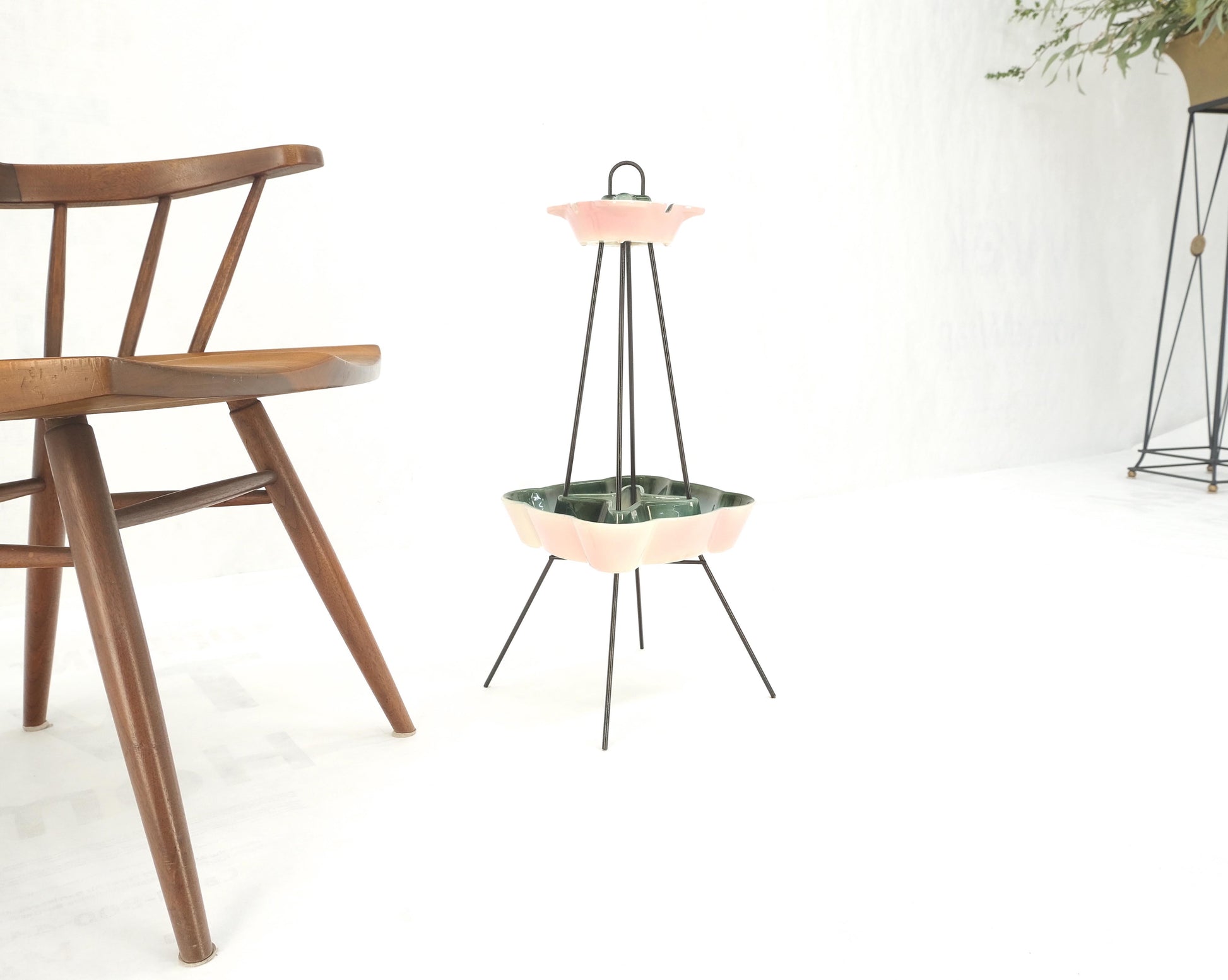 EstablishedLines c.1950's Ceramic Pottery & Wire Base Floor Standing 2 Tier Ashtray