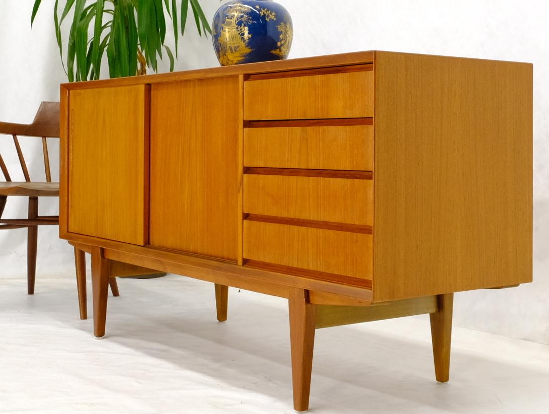 EstablishedLines Danish Mid-Century Modern Teak Low 4 Drawers Sliding Doors Compartment Credenza