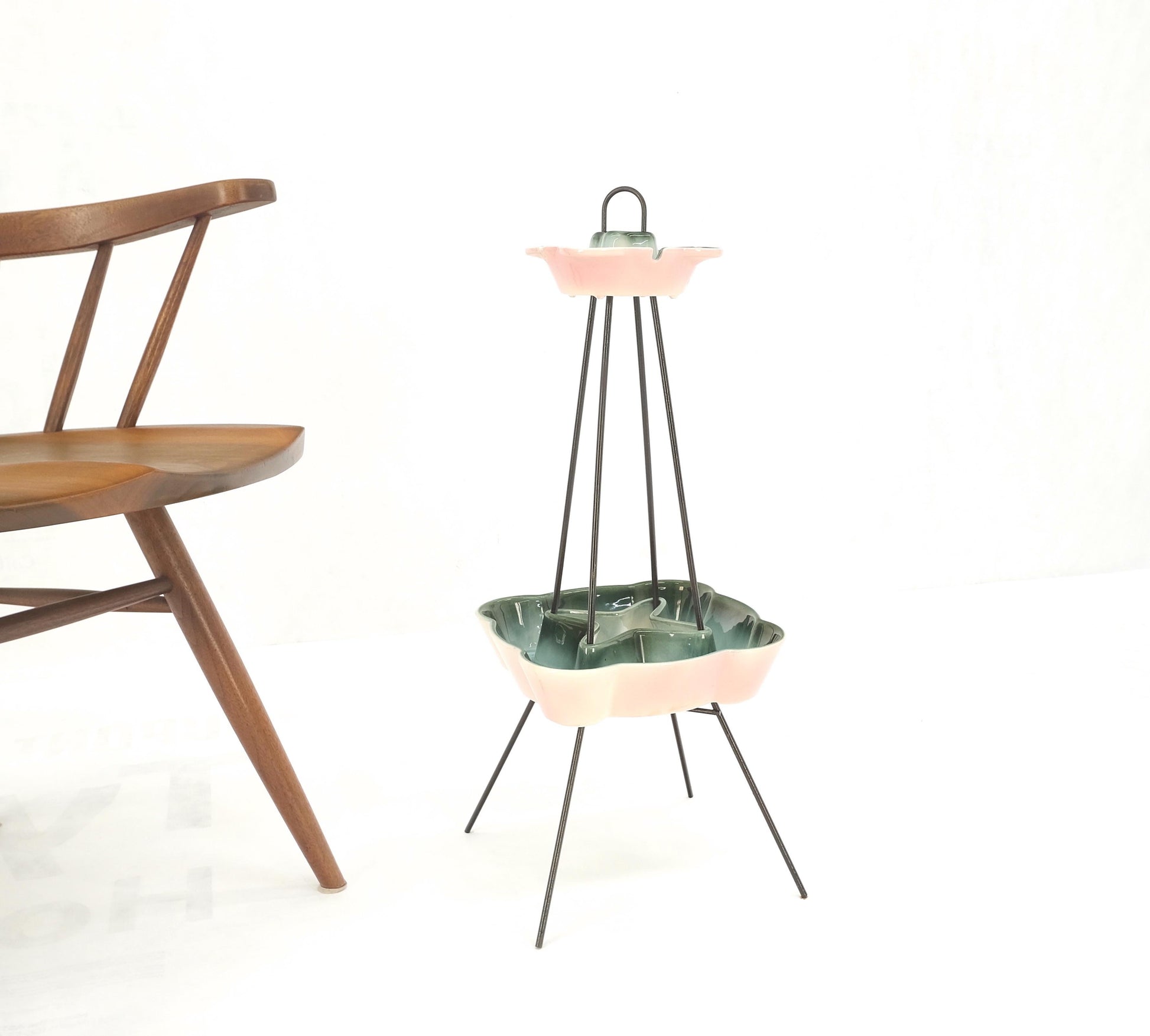 EstablishedLines c.1950's Ceramic Pottery & Wire Base Floor Standing 2 Tier Ashtray