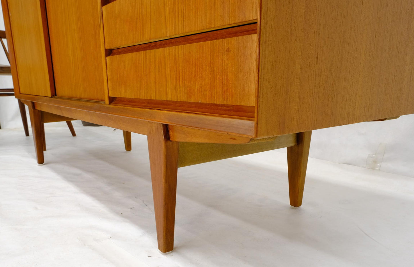 EstablishedLines Danish Mid-Century Modern Teak Low 4 Drawers Sliding Doors Compartment Credenza