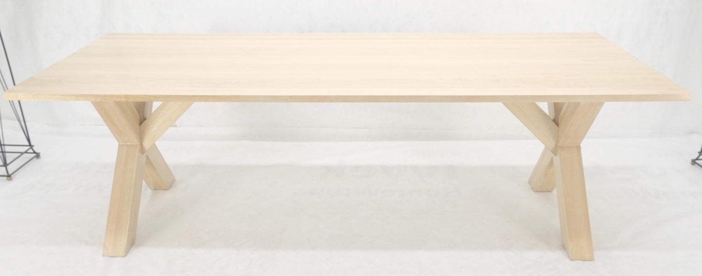 Large 8' Long Lime White Washed Solid Chestnut Dining Table Massive X Bases MINT