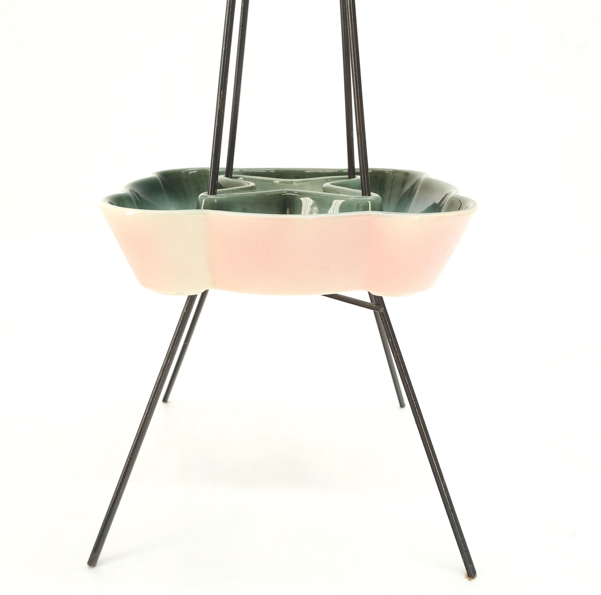 EstablishedLines c.1950's Ceramic Pottery & Wire Base Floor Standing 2 Tier Ashtray