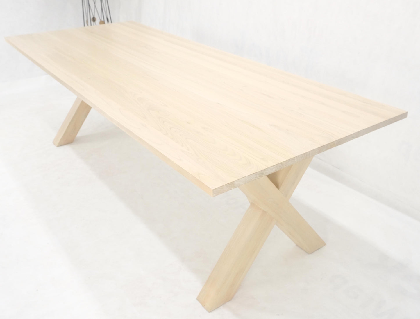 Large 8' Long Lime White Washed Solid Chestnut Dining Table Massive X Bases MINT