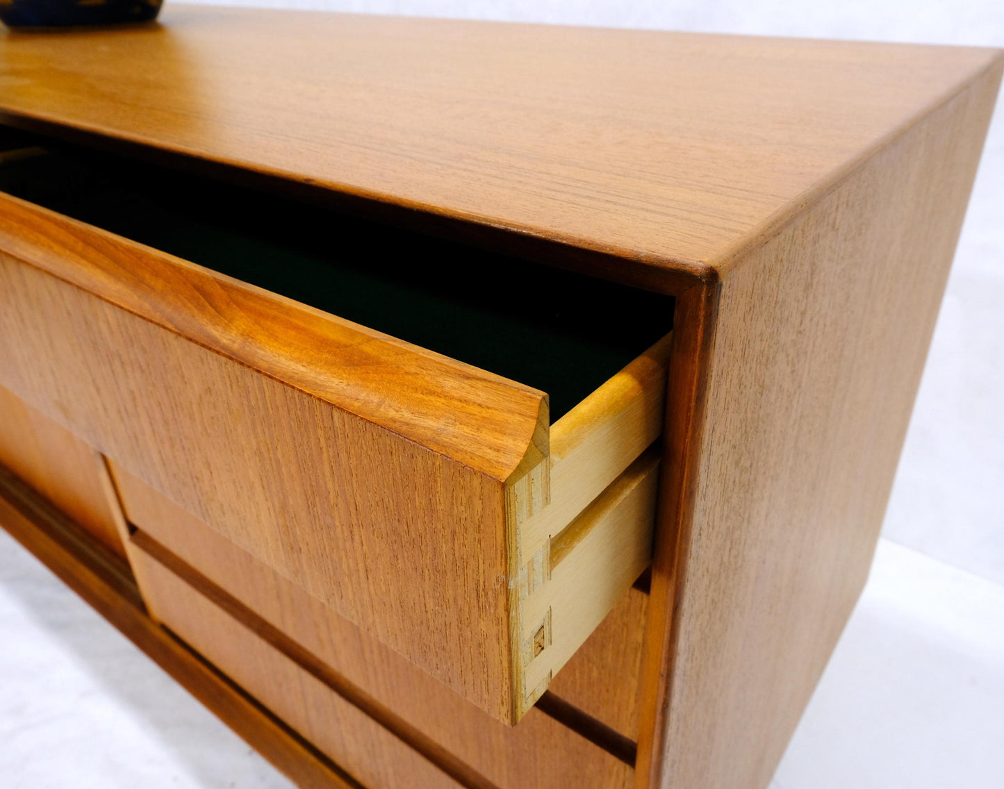 EstablishedLines Danish Mid-Century Modern Teak Low 4 Drawers Sliding Doors Compartment Credenza