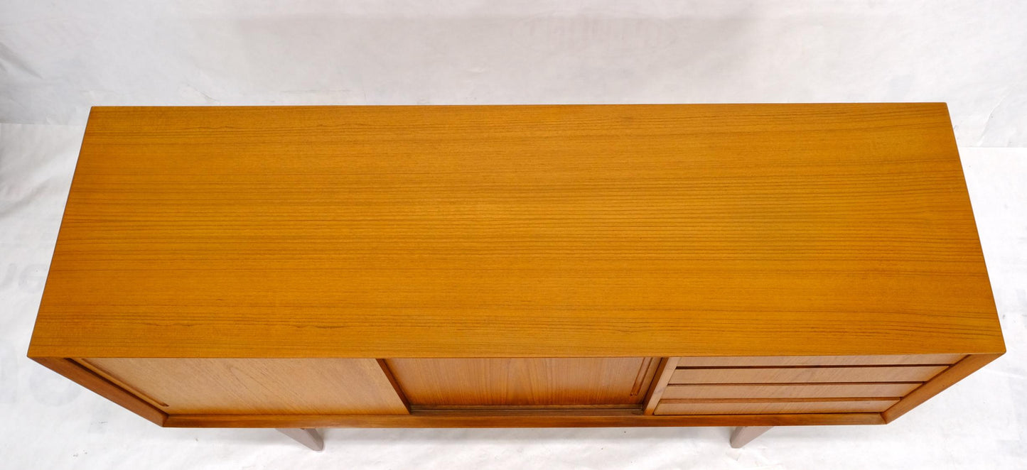 EstablishedLines Danish Mid-Century Modern Teak Low 4 Drawers Sliding Doors Compartment Credenza