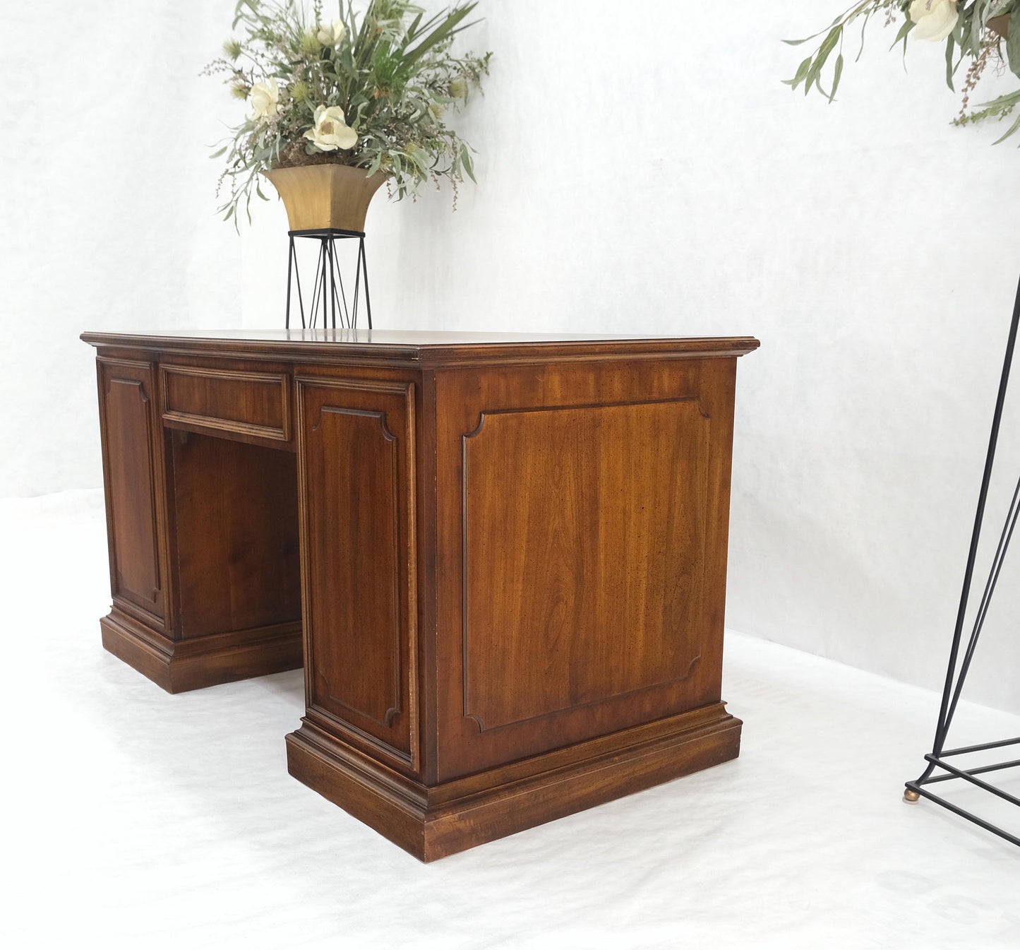 EstablishedLines Double Pedestal Brass Hardware Walnut Desk File Drawer Mint