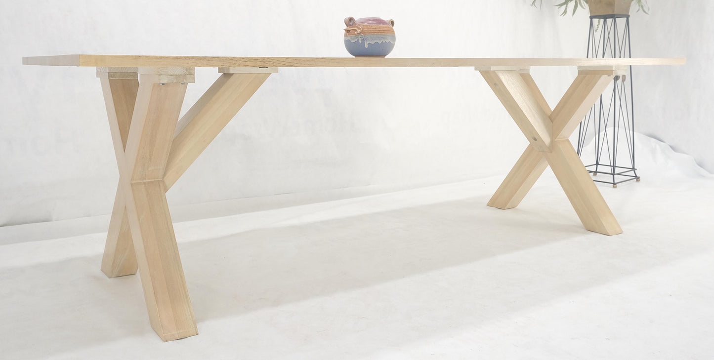 Large 8' Long Lime White Washed Solid Chestnut Dining Table Massive X Bases MINT