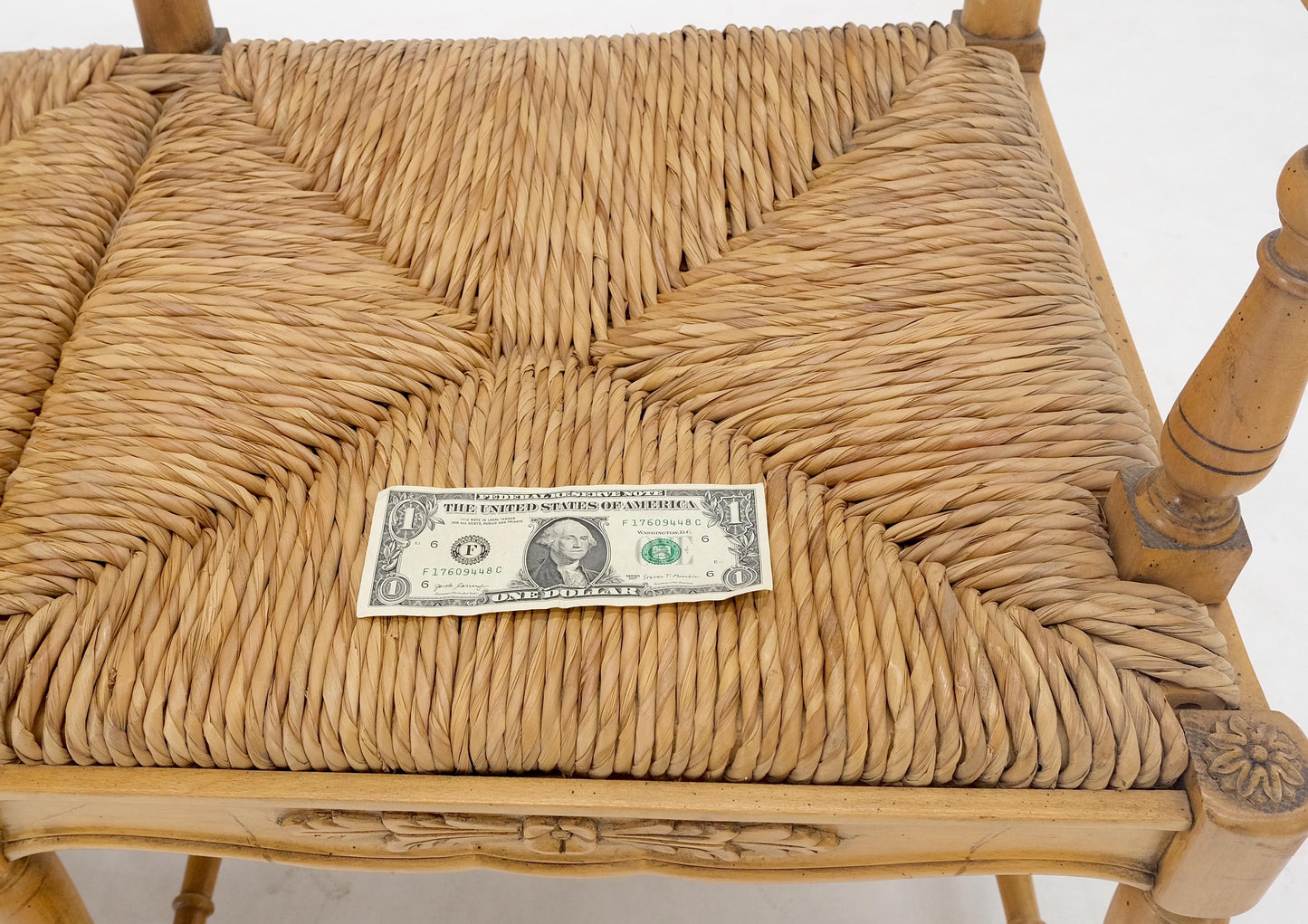 EstablishedLines Rush Seat Ladder Back Carved Maple Country Style Loveseat Sofa Bench MINT!