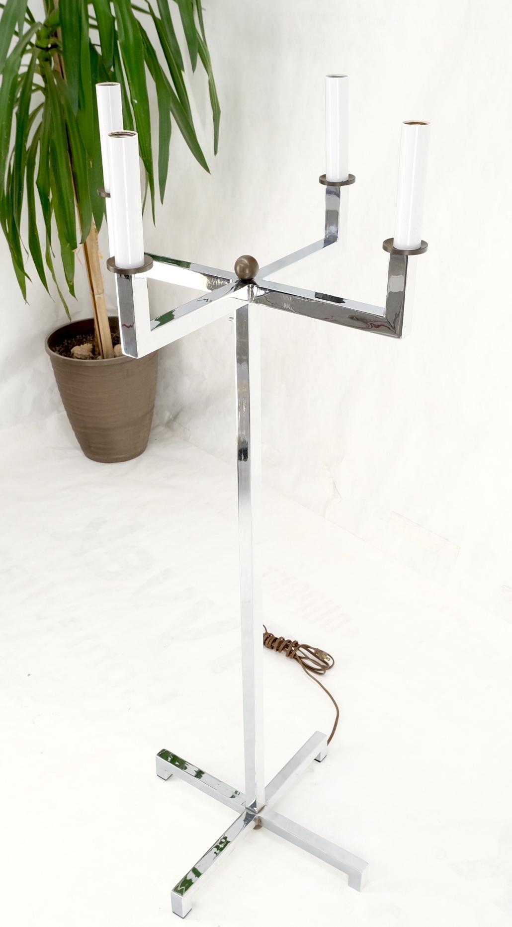 EstablishedLines Polished Chrome Cross Shape Base Mid-Century Modern 4 Way Floor Lamp Parzinger