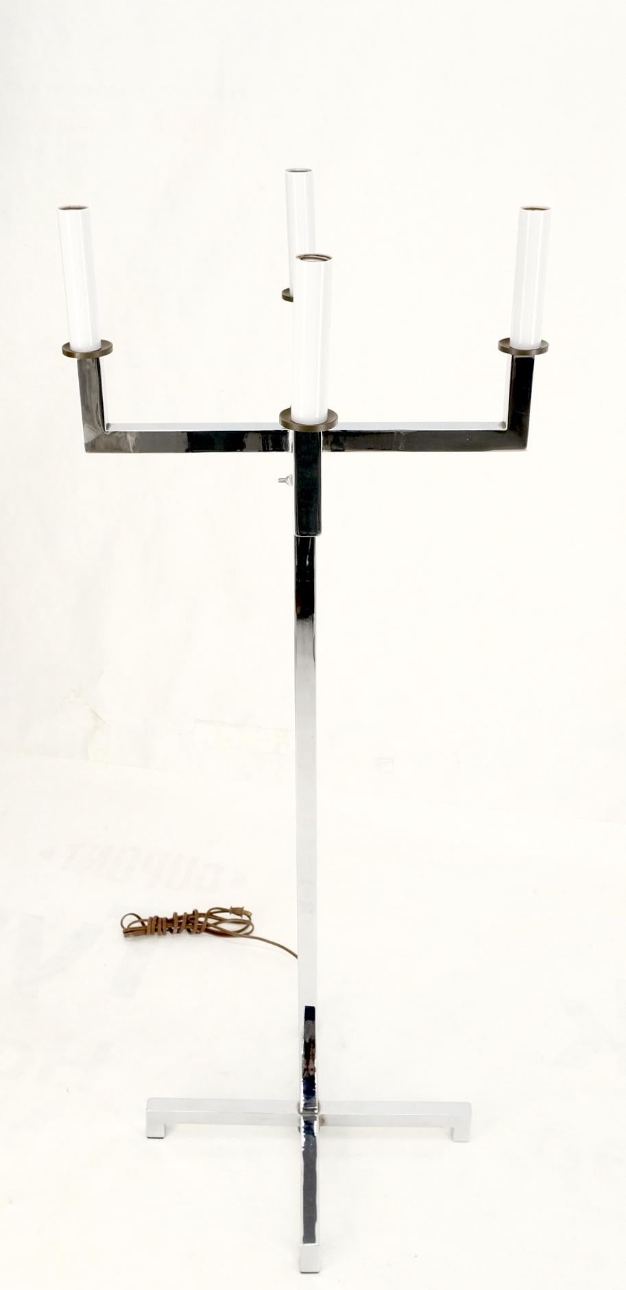 EstablishedLines Polished Chrome Cross Shape Base Mid-Century Modern 4 Way Floor Lamp Parzinger