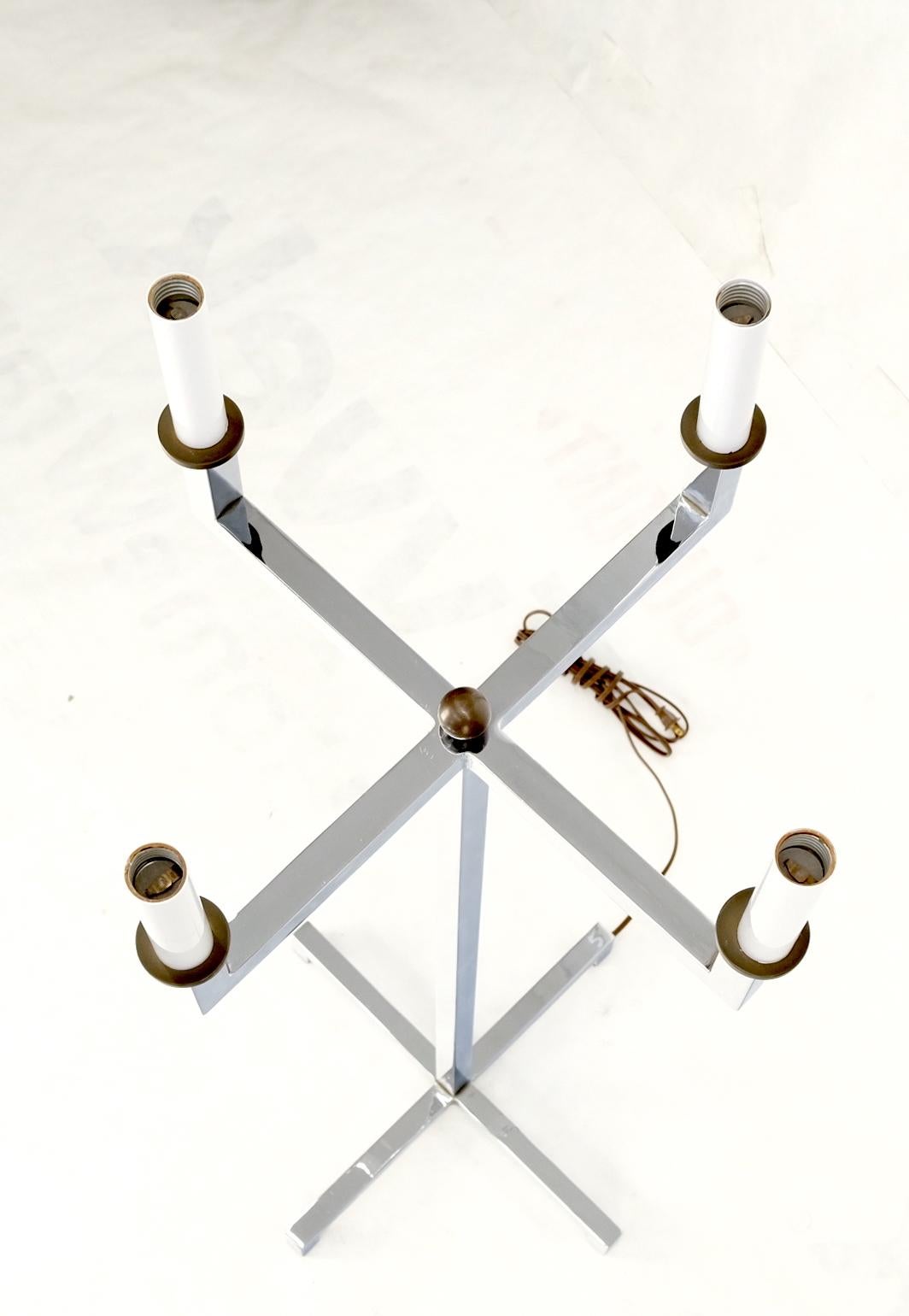 EstablishedLines Polished Chrome Cross Shape Base Mid-Century Modern 4 Way Floor Lamp Parzinger
