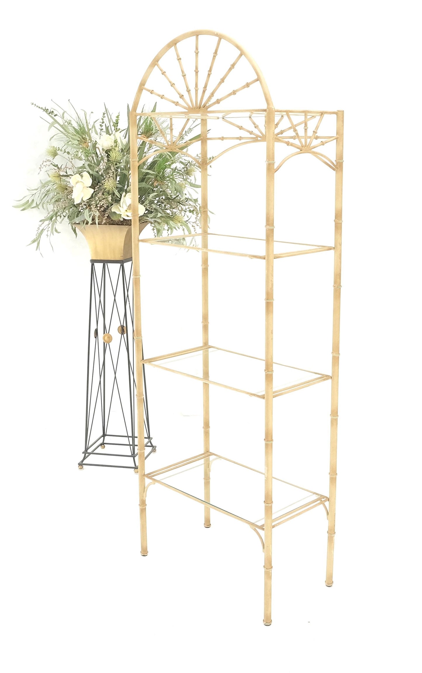 EstablishedLines Faux Bamboo Arch Top Mid Century Modern Etagere Shaving Wall Unit Mid Century