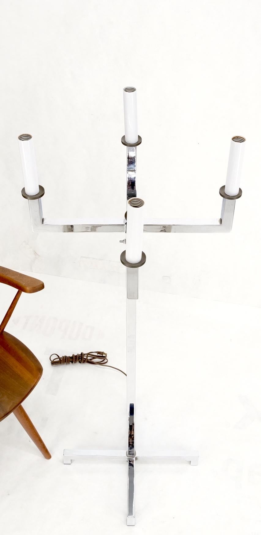 EstablishedLines Polished Chrome Cross Shape Base Mid-Century Modern 4 Way Floor Lamp Parzinger