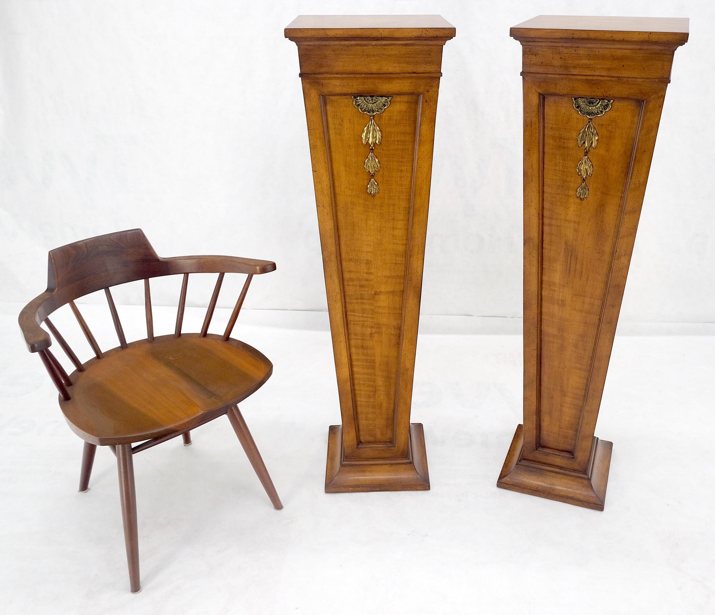 EstablishedLines Pair of Tapered Light Tiger Maple Bronze Mount Large Square Pedestals MINT!