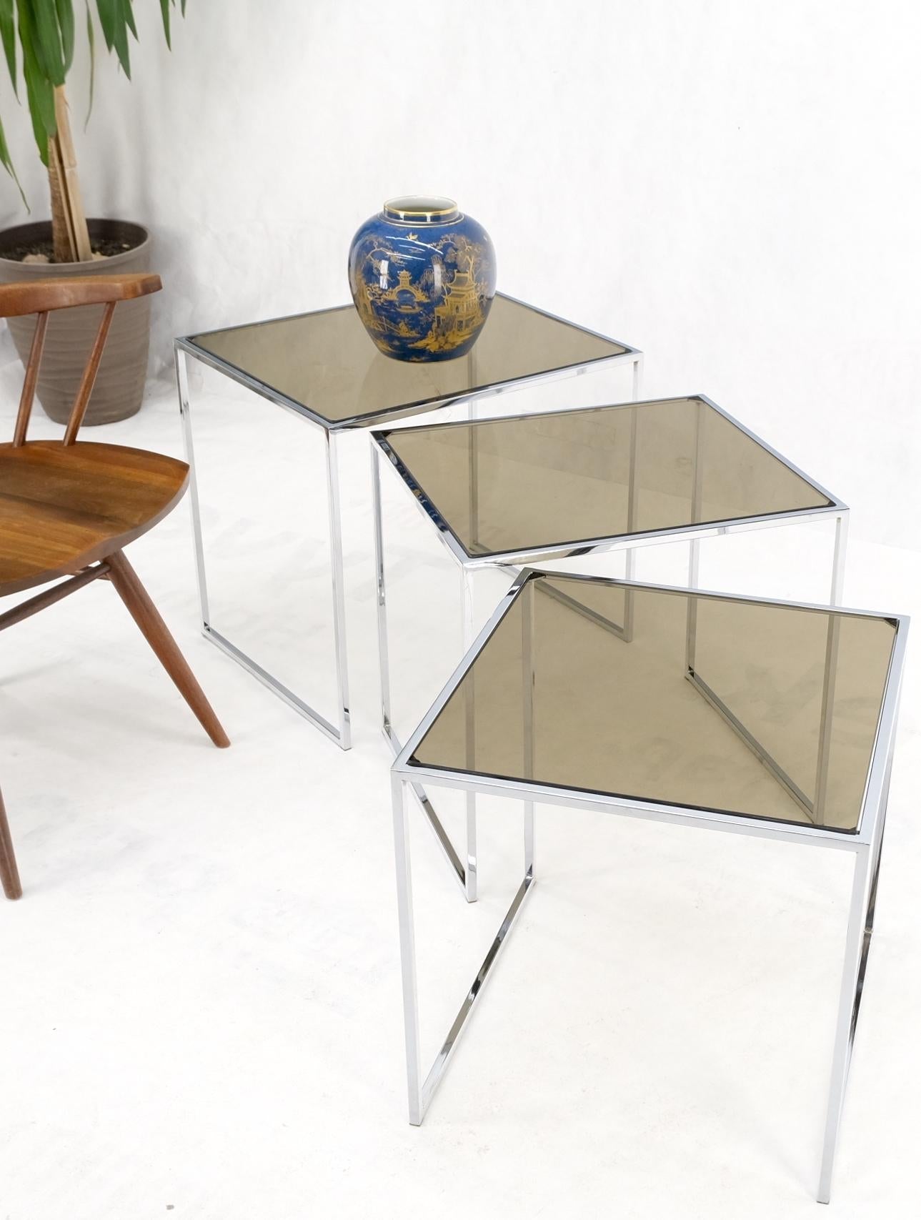 EstablishedLines Set of Wide Rectangle Shape Chrome & Smoked Glass Nesting End Side Tables