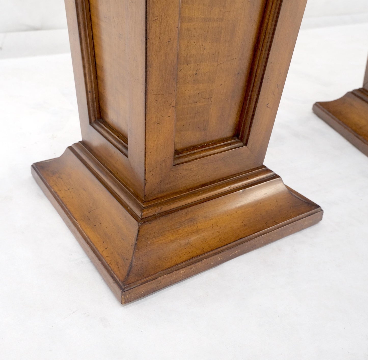 EstablishedLines Pair of Tapered Light Tiger Maple Bronze Mount Large Square Pedestals MINT!