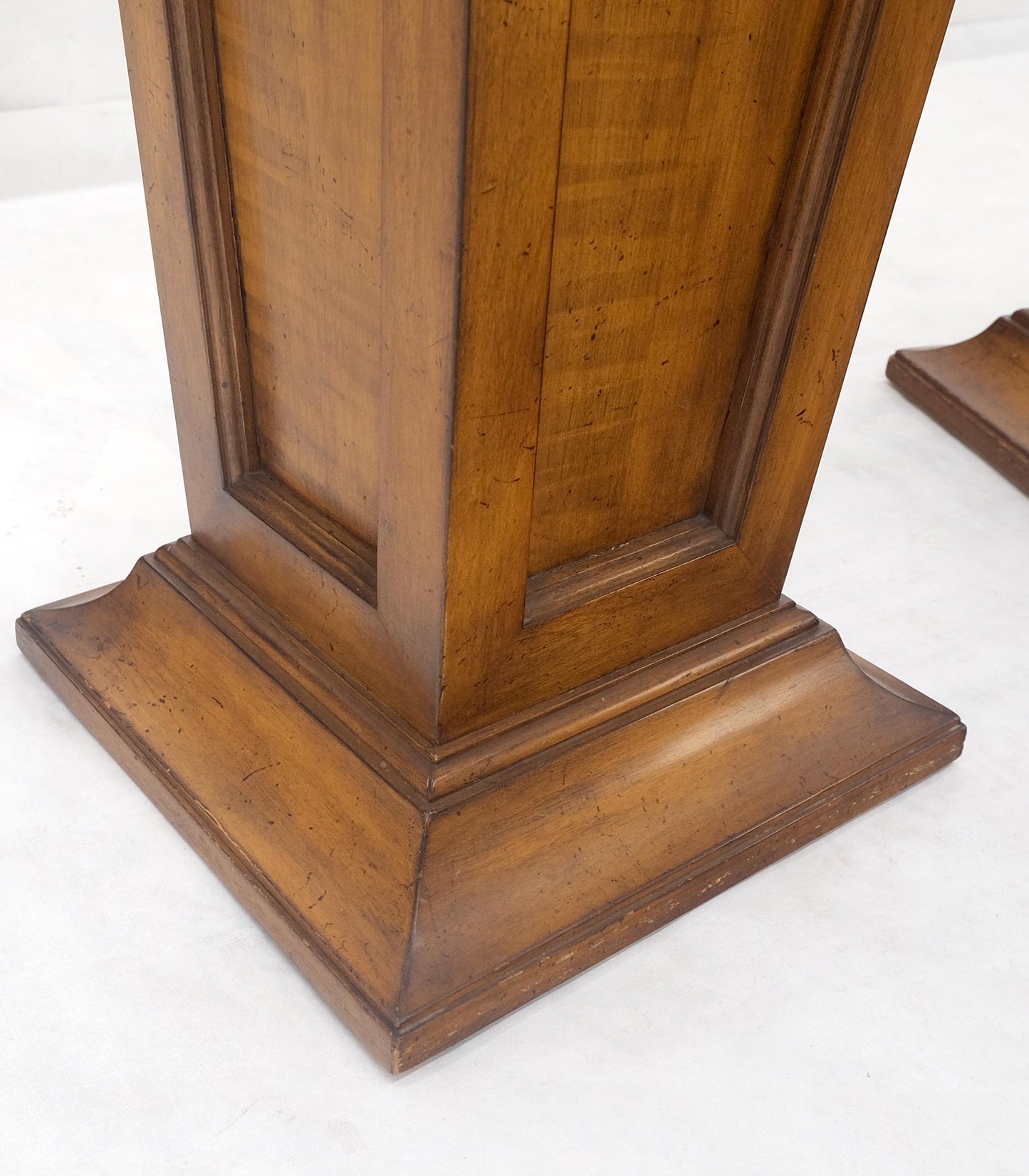 EstablishedLines Pair of Tapered Light Tiger Maple Bronze Mount Large Square Pedestals MINT!