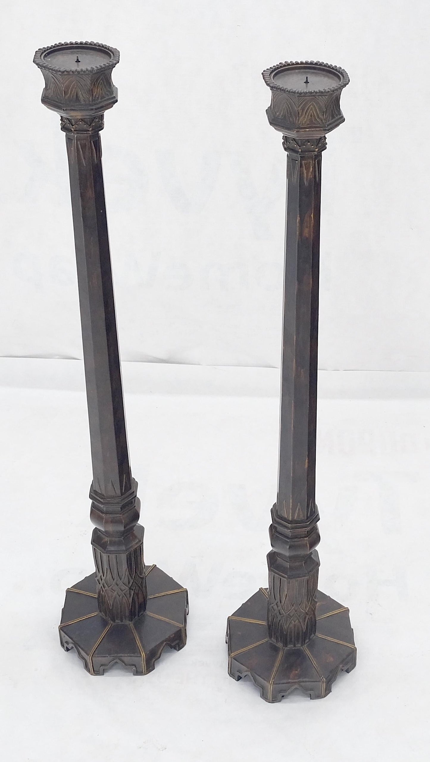 EstablishedLines Pair of Large 49" Tall Patinated Copper Art Deco Floor Candlesticks MINT!
