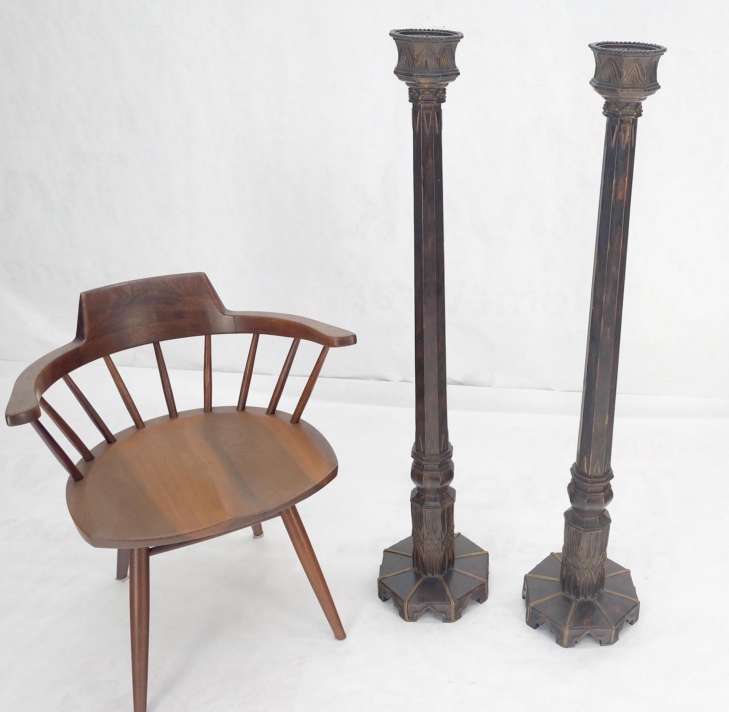 EstablishedLines Pair of Large 49" Tall Patinated Copper Art Deco Floor Candlesticks MINT!