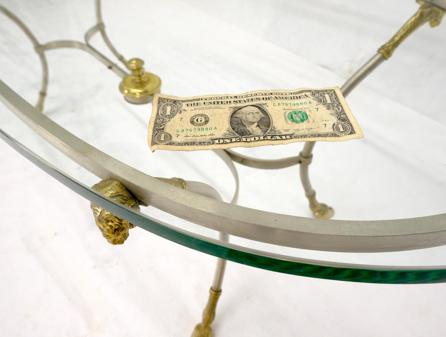 EstablishedLines Oval Glass Top Brass & Chrome Hoof Feet Coffee Table Jansen Style