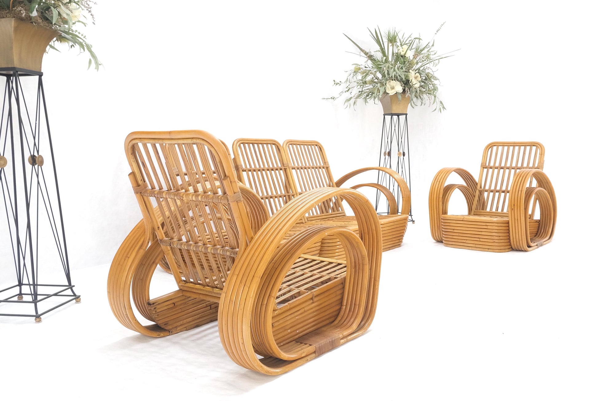 EstablishedLines New Upholstery Paul Frankl Rattan Living Room Tank Chair Set MINT!