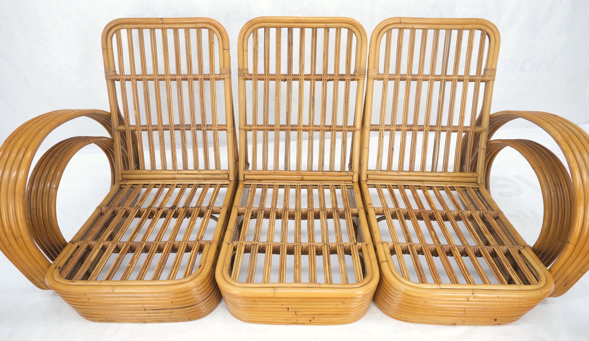 EstablishedLines New Upholstery Paul Frankl Rattan Living Room Tank Chair Set MINT!