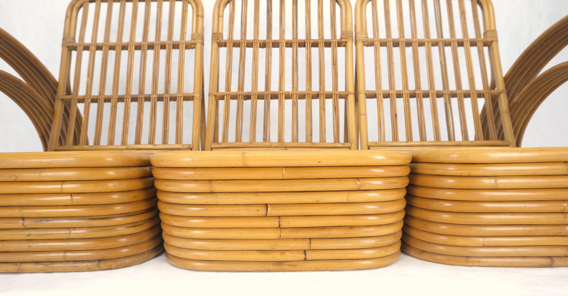 EstablishedLines New Upholstery Paul Frankl Rattan Living Room Tank Chair Set MINT!