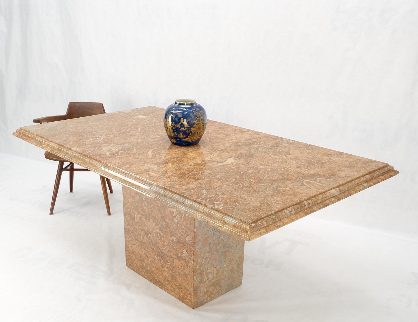 EstablishedLines Rouge Brick Color Single Pedestal Italian Marble Dining Conference Table Mint!