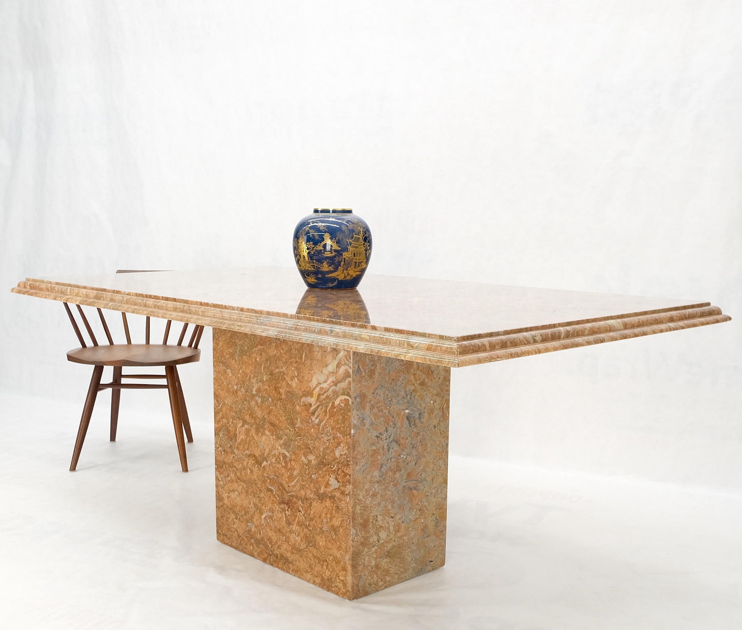 EstablishedLines Rouge Brick Color Single Pedestal Italian Marble Dining Conference Table Mint!
