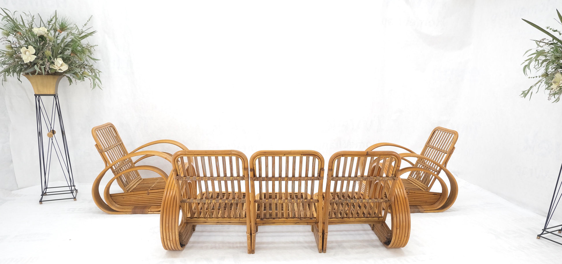 EstablishedLines New Upholstery Paul Frankl Rattan Living Room Tank Chair Set MINT!