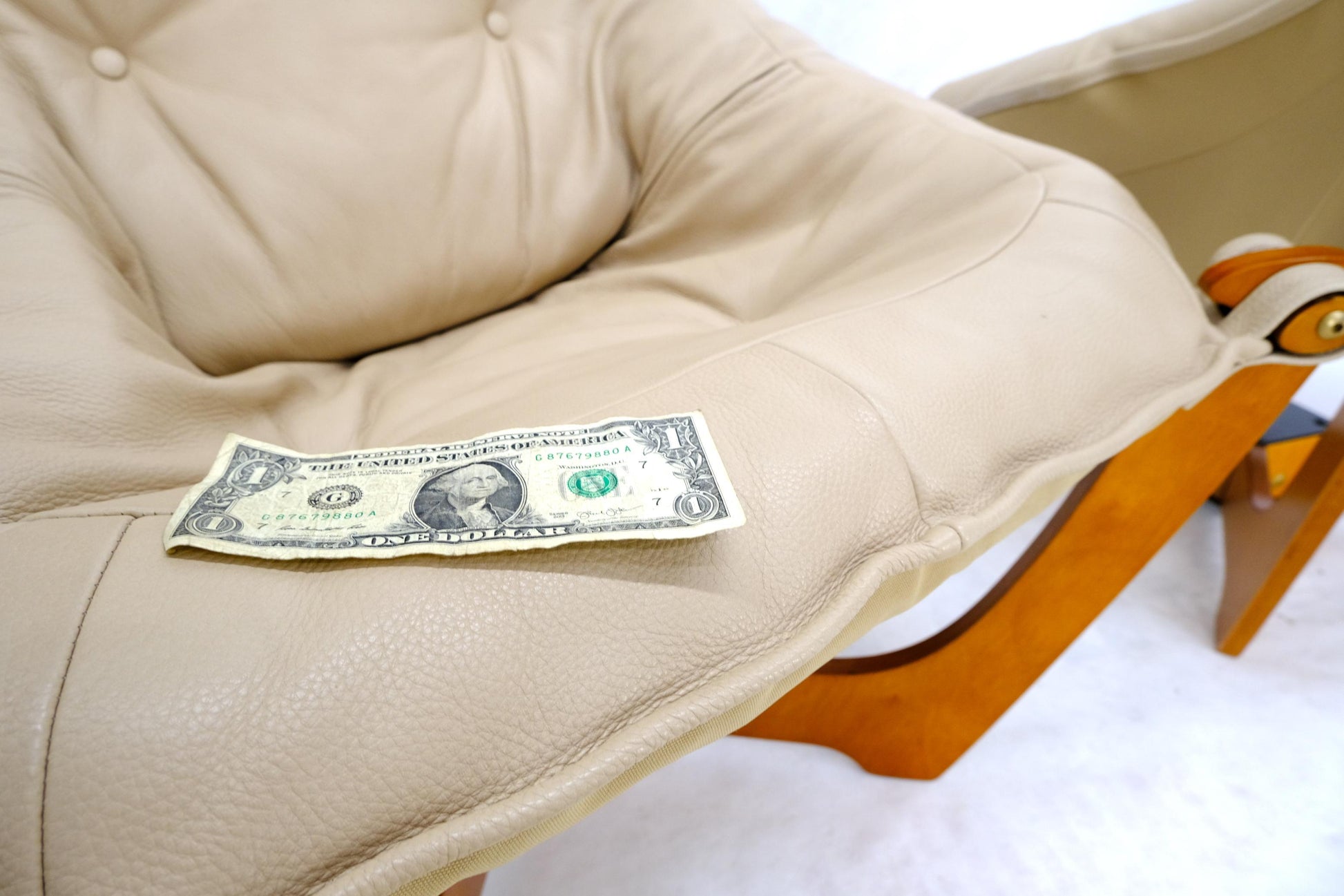 EstablishedLines Pair of Mid Century Danish Modern Teak Frames Leather Sling Seat Lounge Chairs