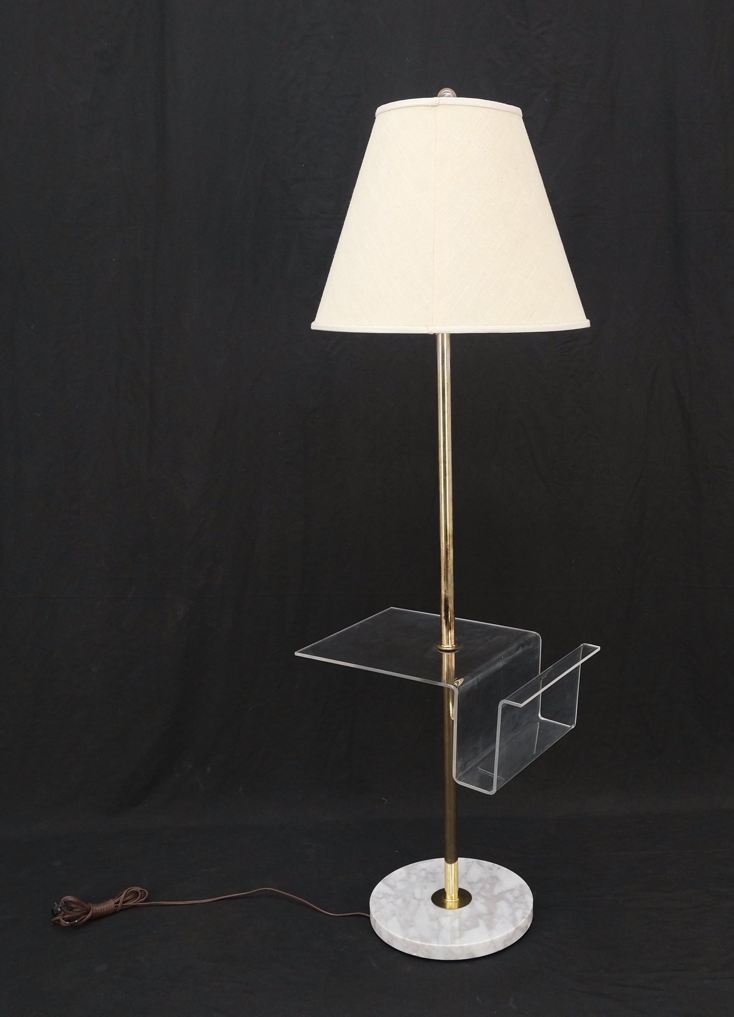 EstablishedLines Round Marble Base Brass Floor lamp Integrated Lucite Table Magazine Rack MINT!