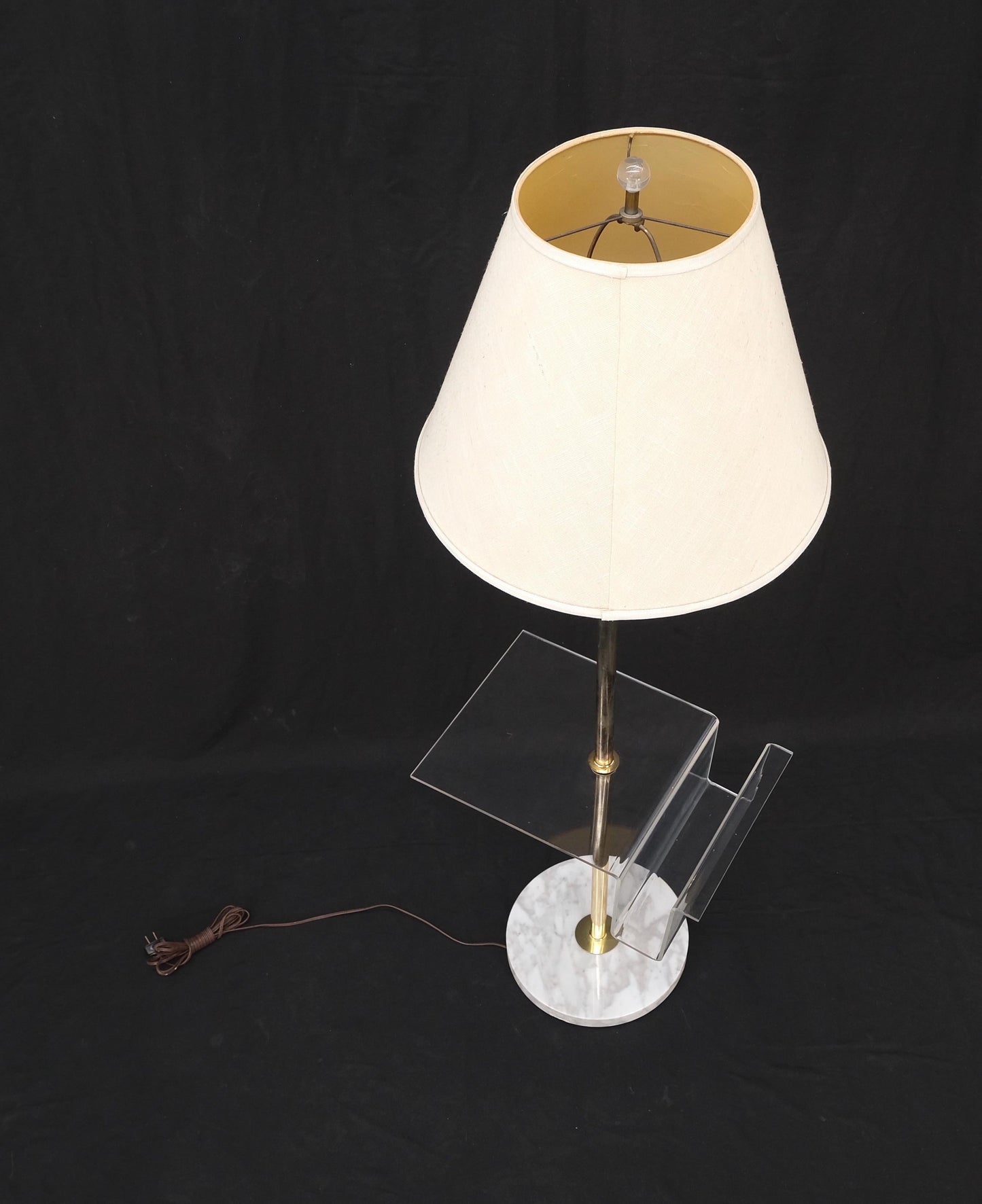 EstablishedLines Round Marble Base Brass Floor lamp Integrated Lucite Table Magazine Rack MINT!