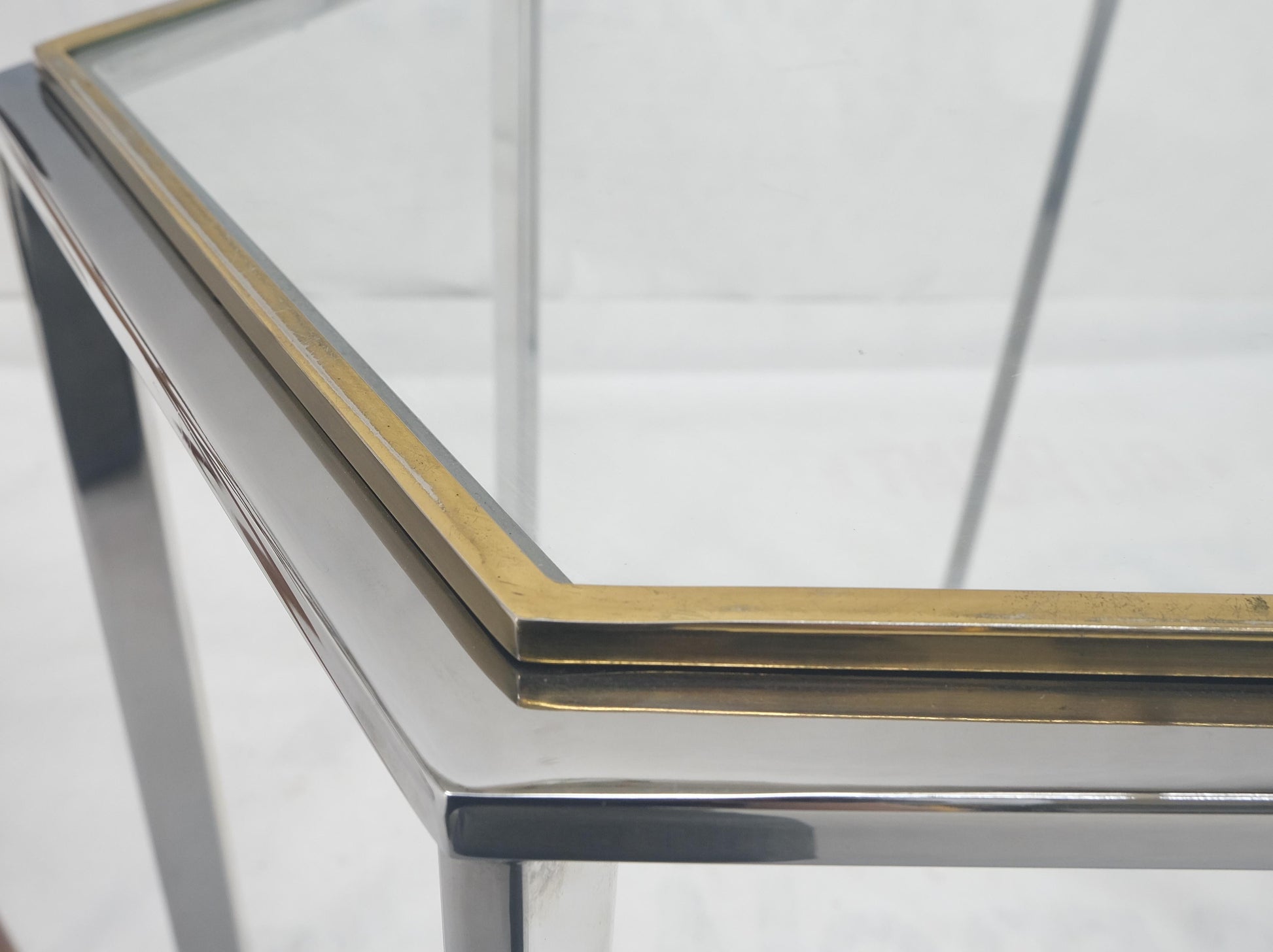EstablishedLines Hexagon Shape Chrome Brass & Glass 22" Tall Occasional Side Table Stand MINT!