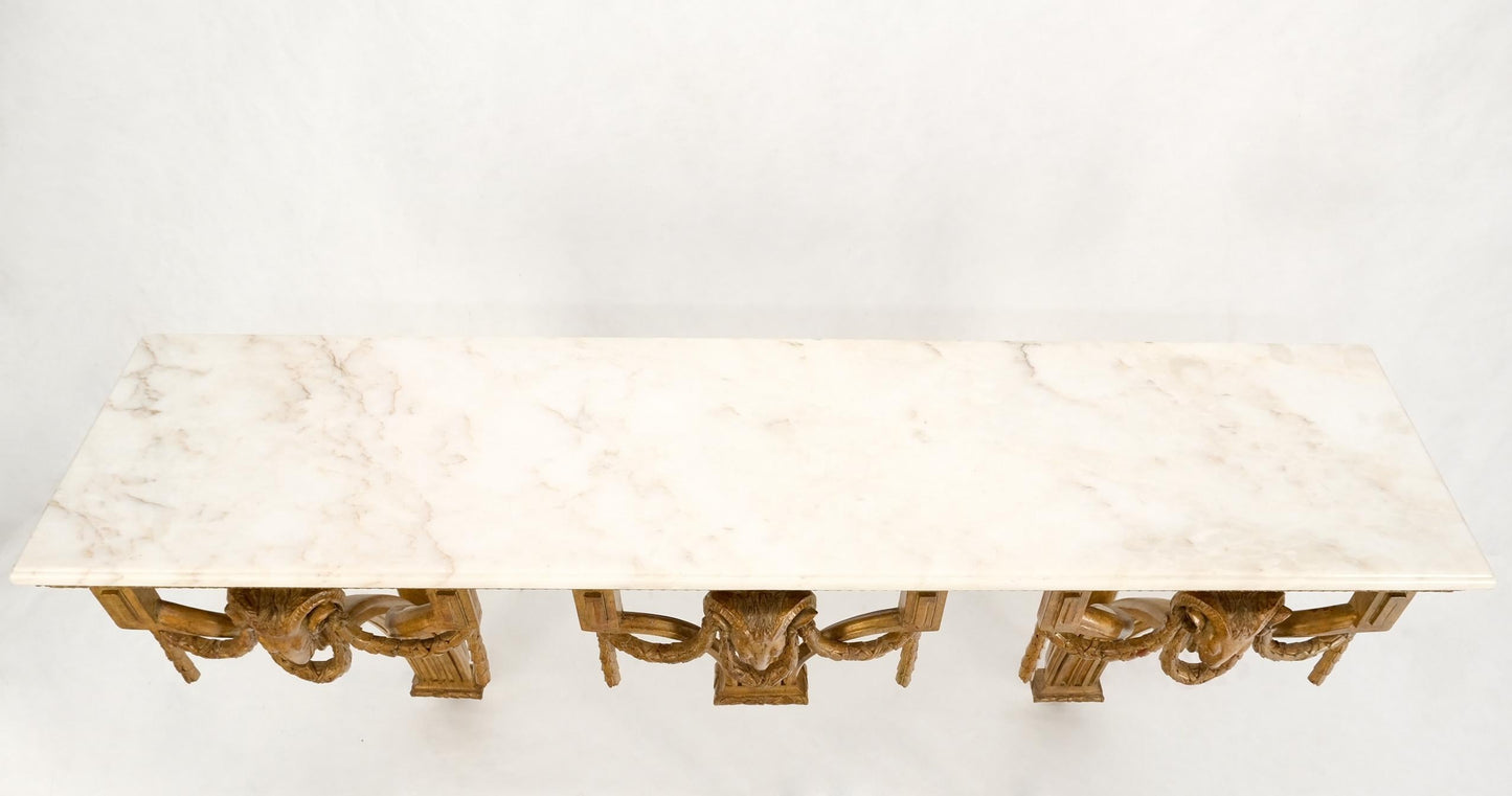 EstablishedLines Hanging Fine Carved Antique Gold Gilt Base Marble Top Console Table Credenza