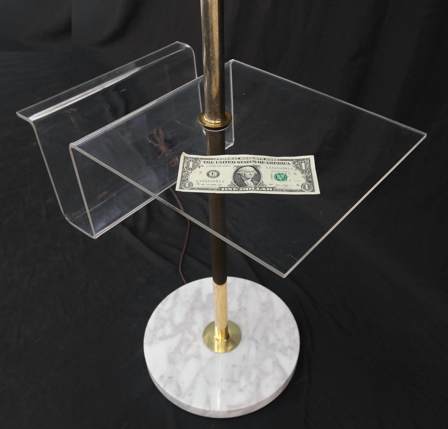 EstablishedLines Round Marble Base Brass Floor lamp Integrated Lucite Table Magazine Rack MINT!