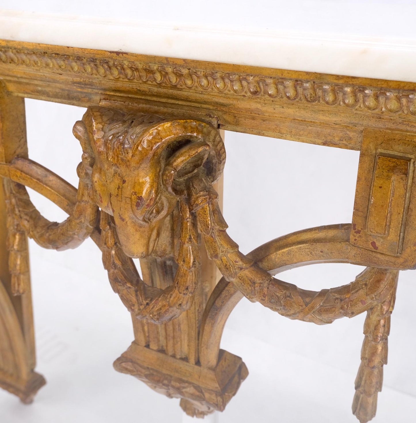 EstablishedLines Hanging Fine Carved Antique Gold Gilt Base Marble Top Console Table Credenza