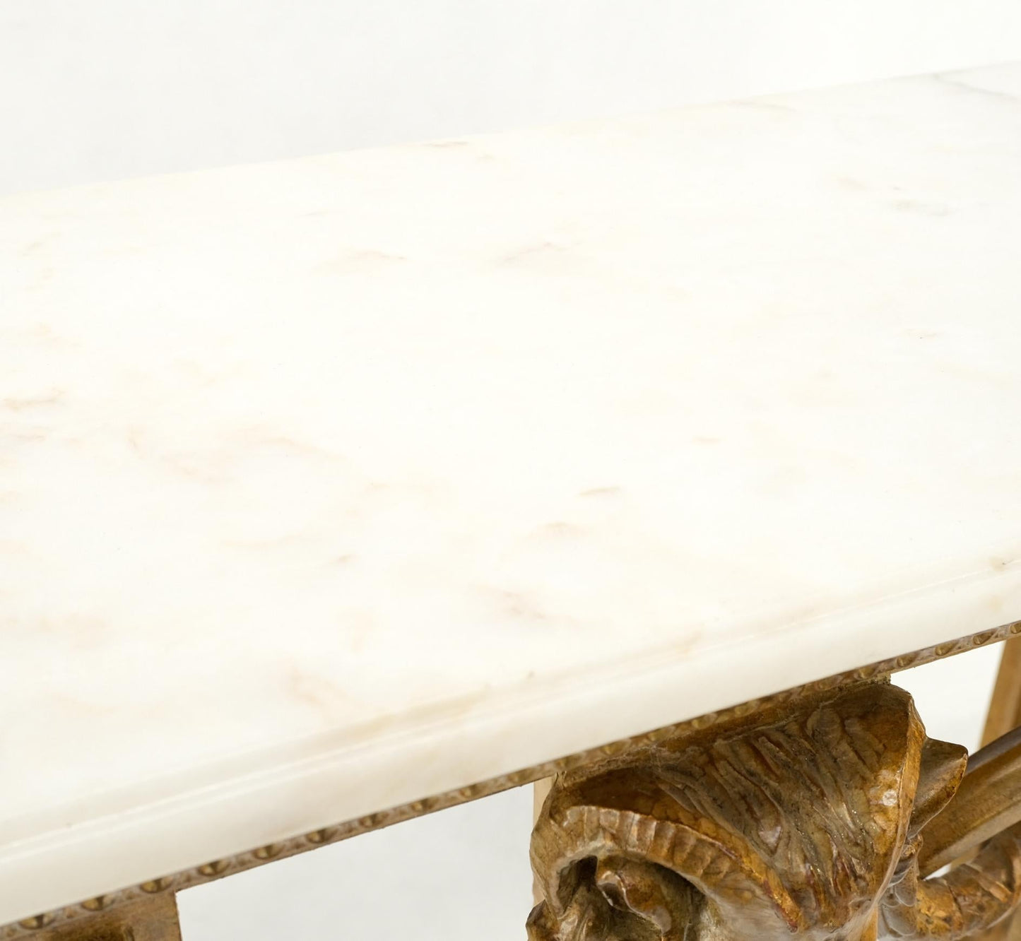 EstablishedLines Hanging Fine Carved Antique Gold Gilt Base Marble Top Console Table Credenza