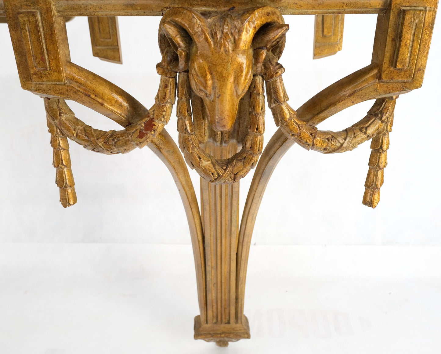 EstablishedLines Hanging Fine Carved Antique Gold Gilt Base Marble Top Console Table Credenza