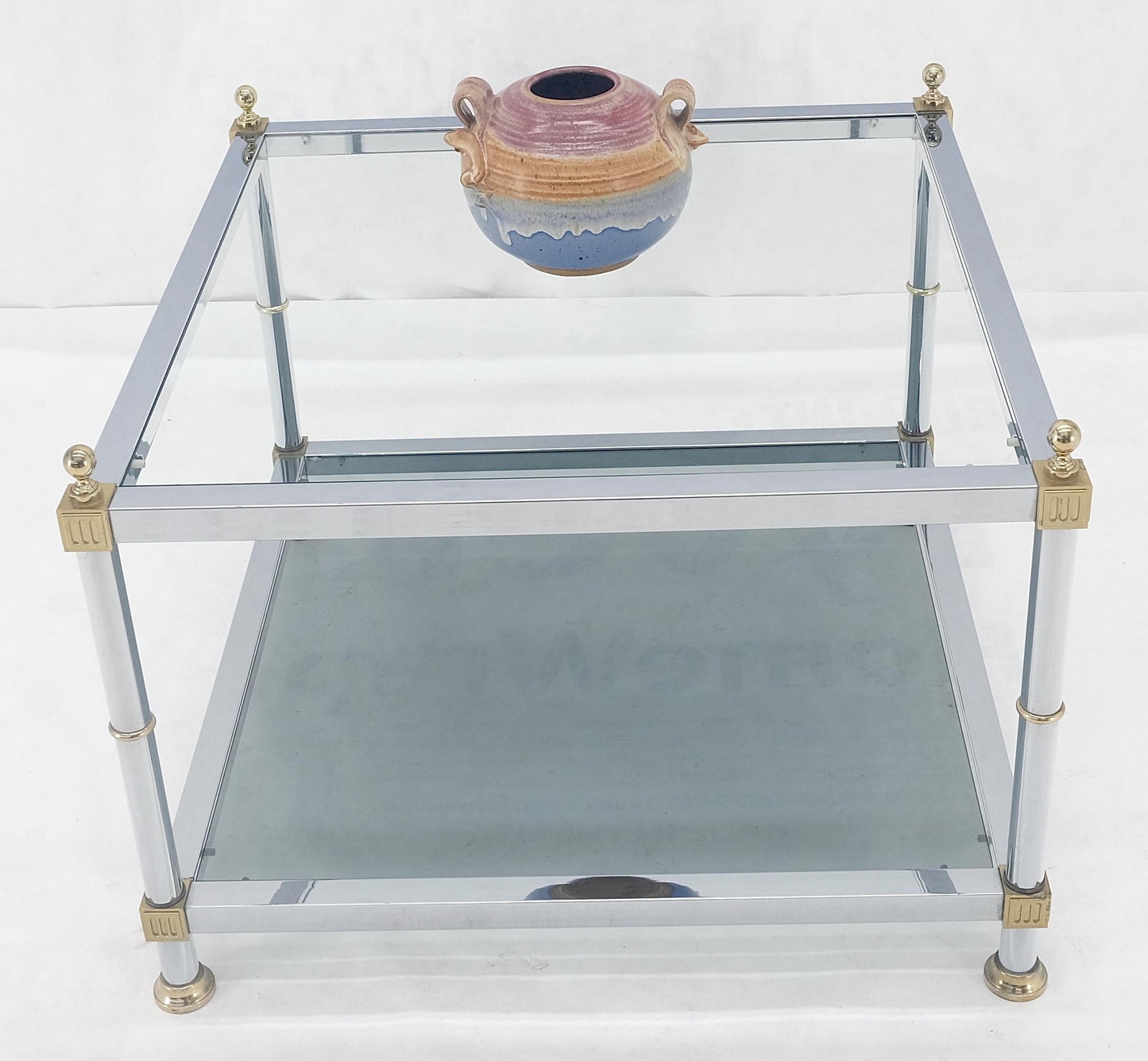 EstablishedLines Italian MCM Chrome Brass Smoked Glass 30" Square Side End Lamp Table Stand MINT!