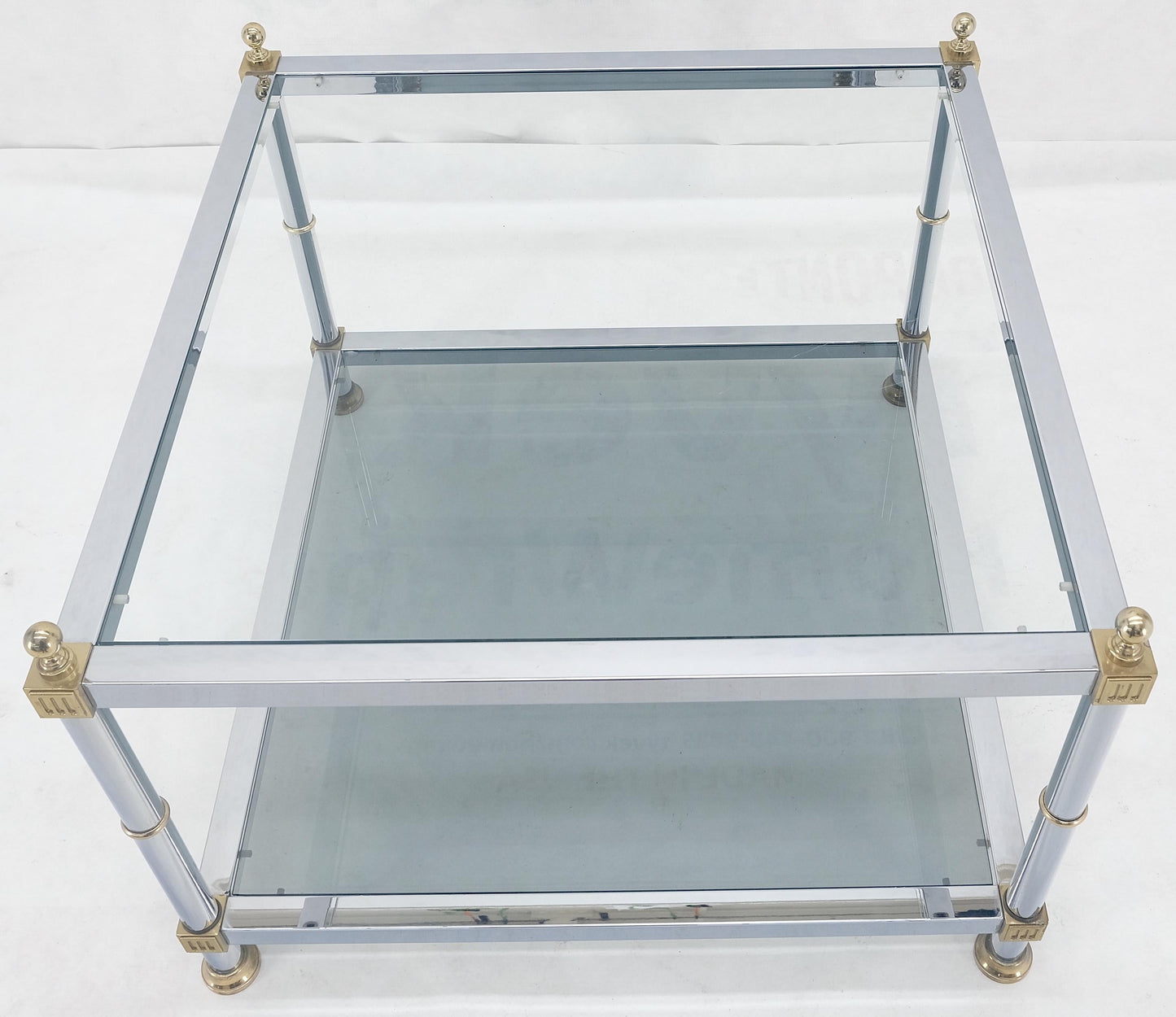 EstablishedLines Italian MCM Chrome Brass Smoked Glass 30" Square Side End Lamp Table Stand MINT!